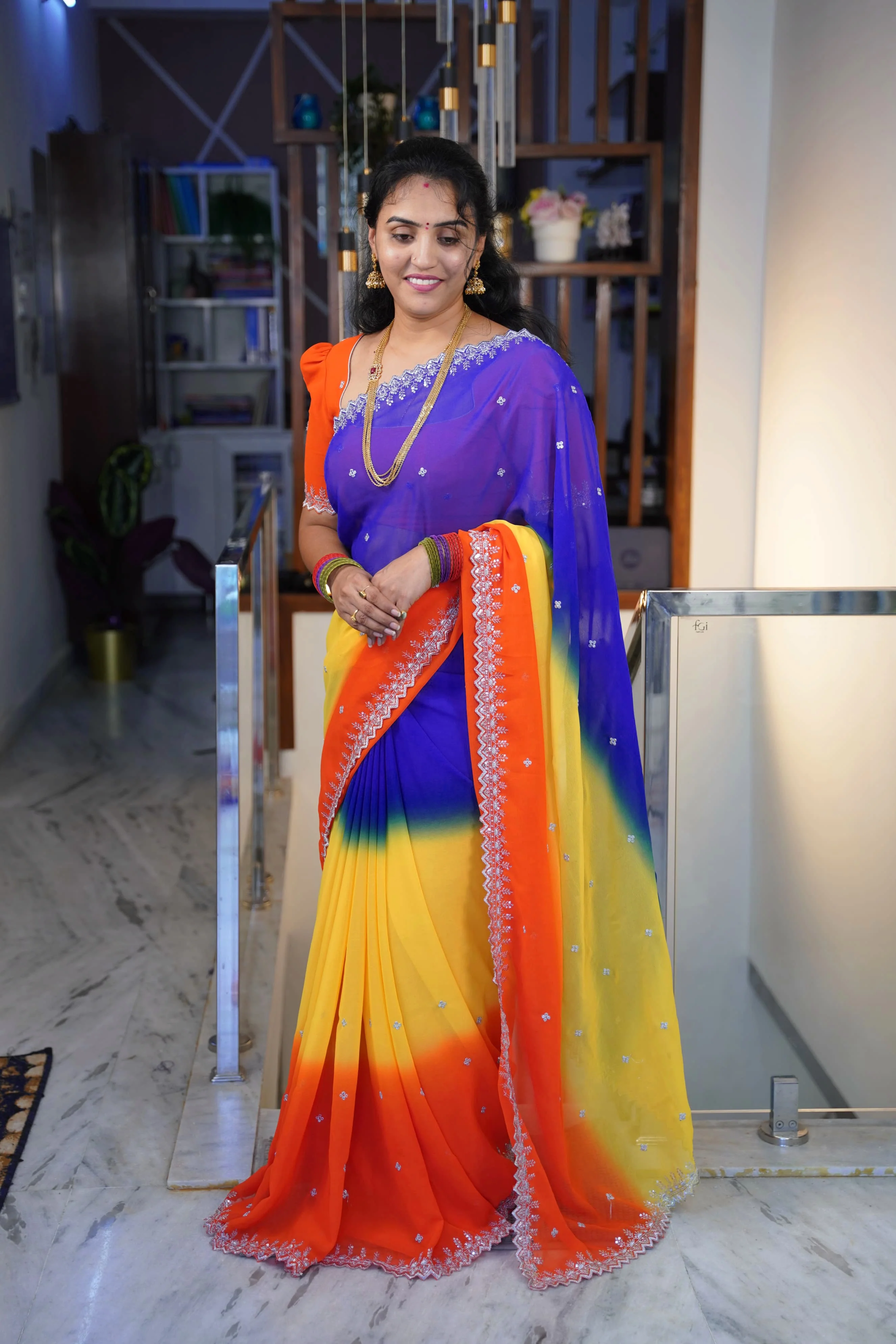 3D georgette cut work saree- SLS15 - Image 3