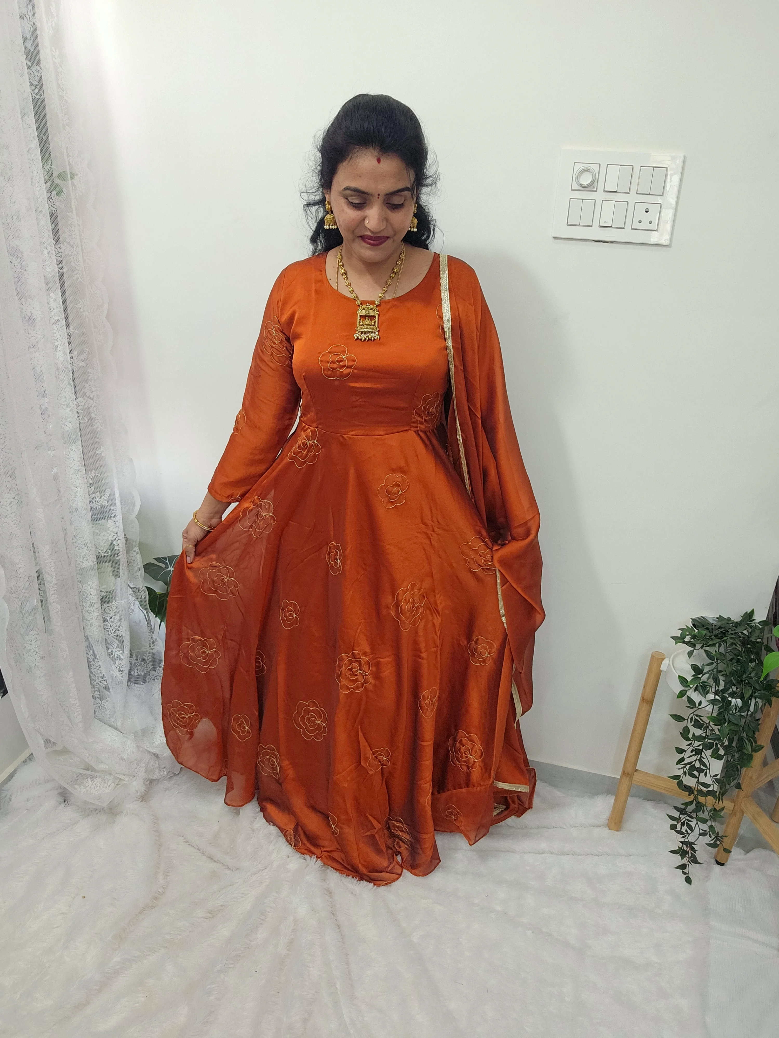 Brick color FROCK with duppatta code SLS 465 - Image 2