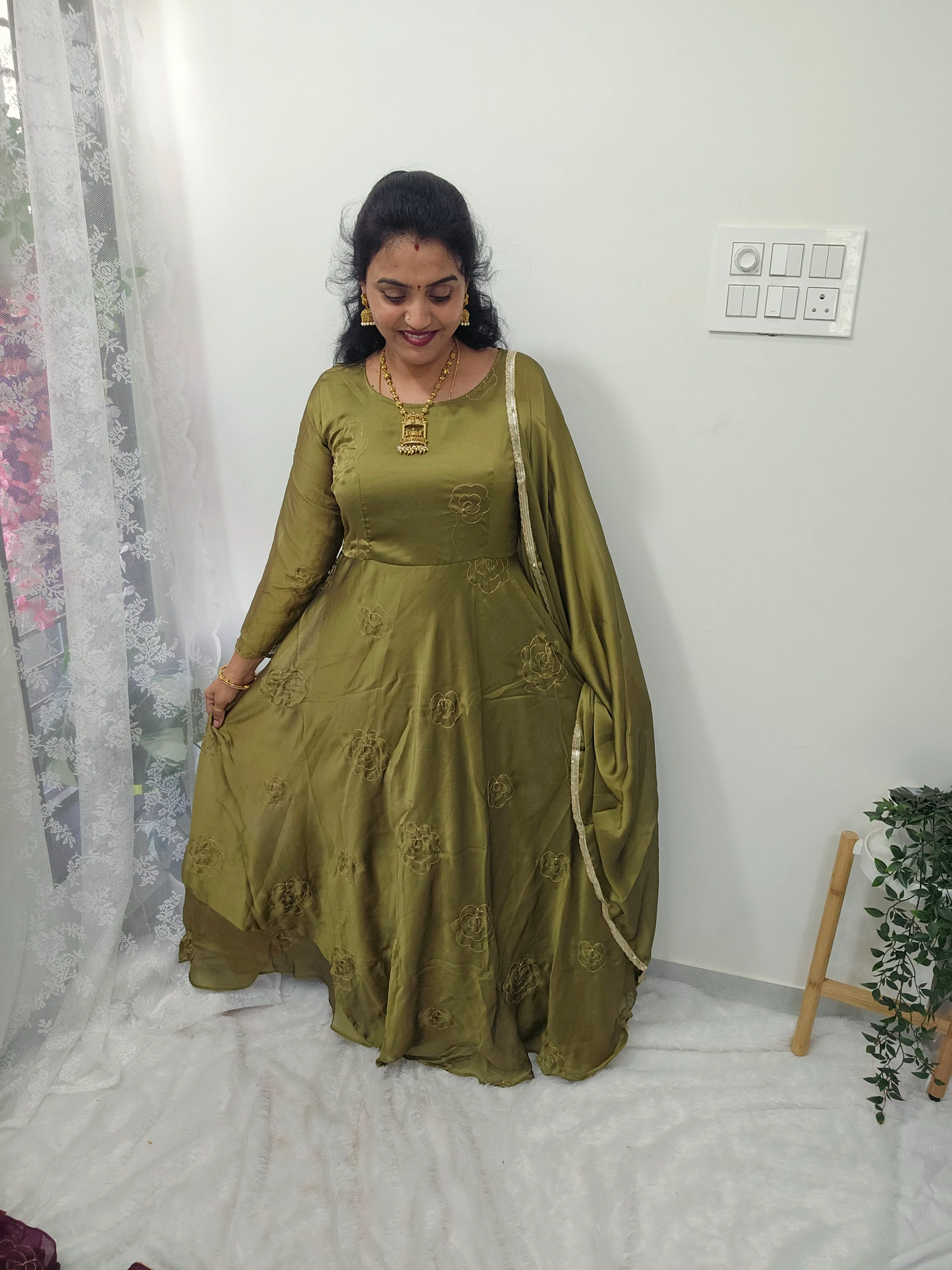Mehandi green color Frock with duppatta code SLS 465 - Image 3