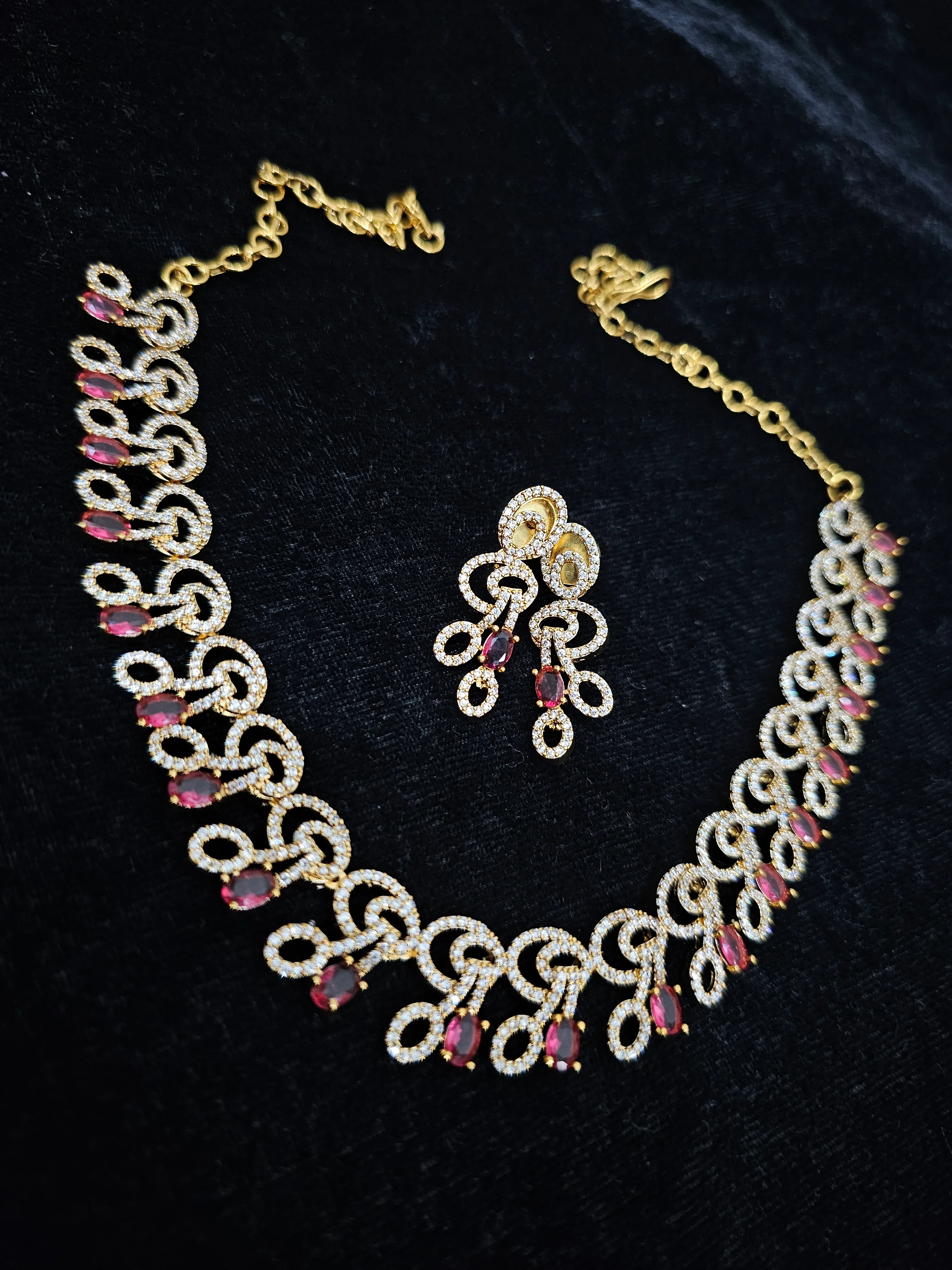 Pink ( rubi ) Neck set with earrings code SLS 724J - Image 2