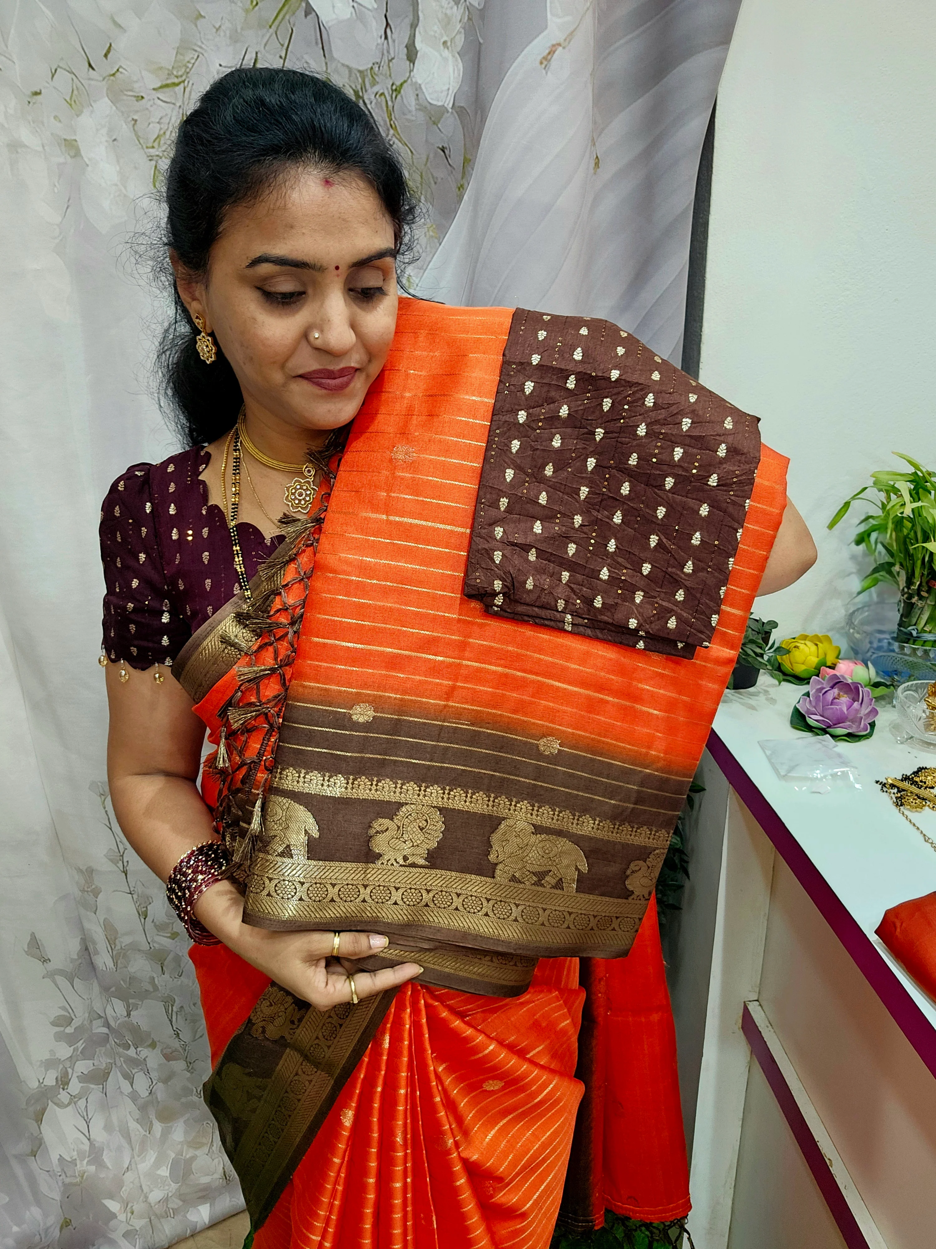 Saree un stiched blouse code SLS 499 - Image 2