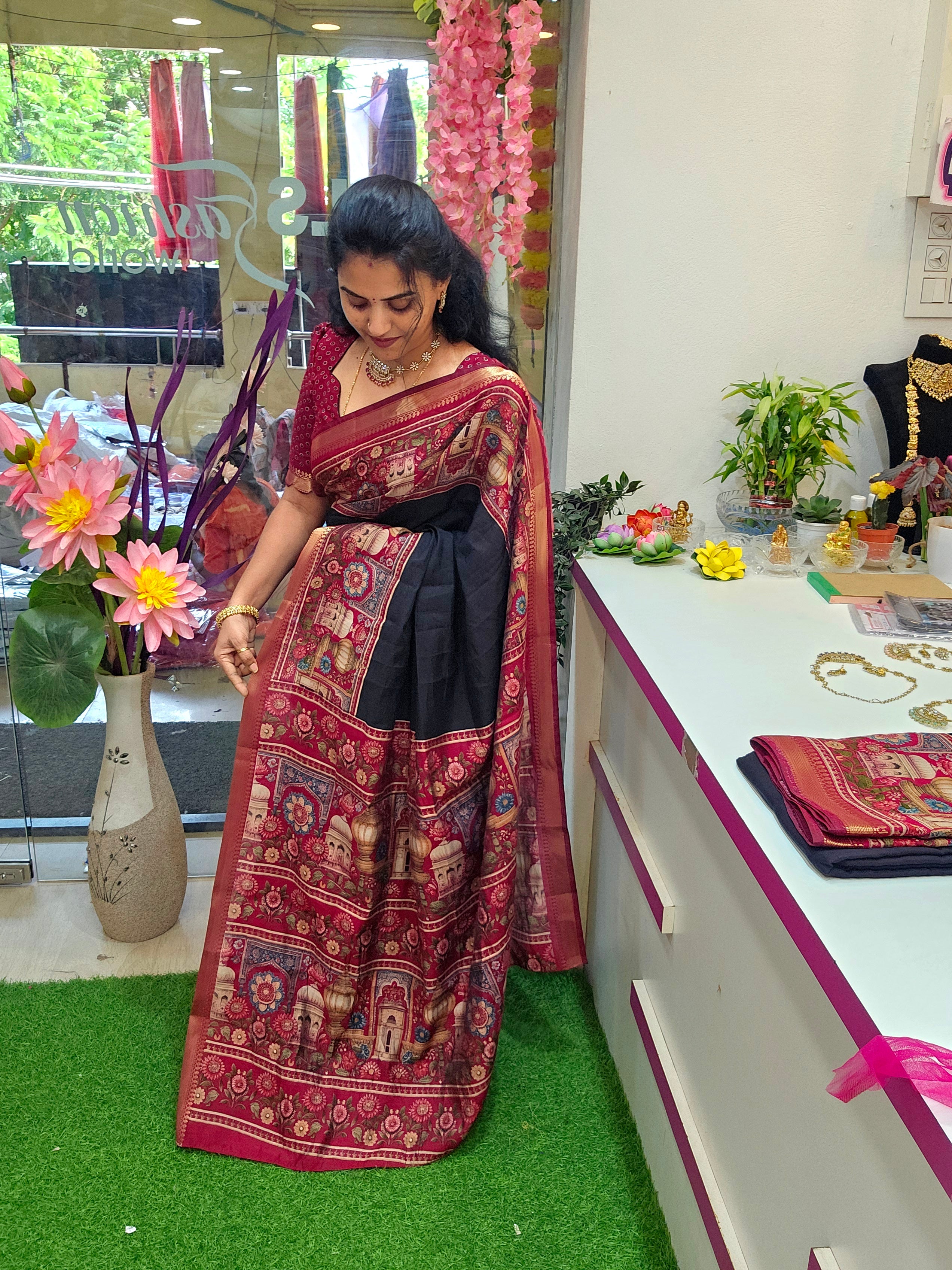 Saree un stiched blouse- SLS67 - Image 3