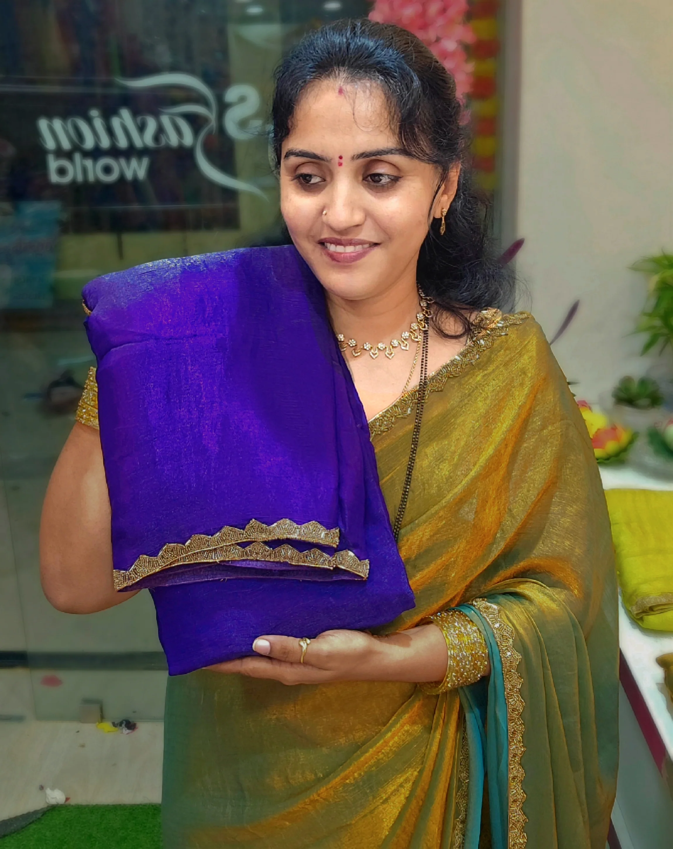 Saree un stitched blouse - SLS74 - Image 4