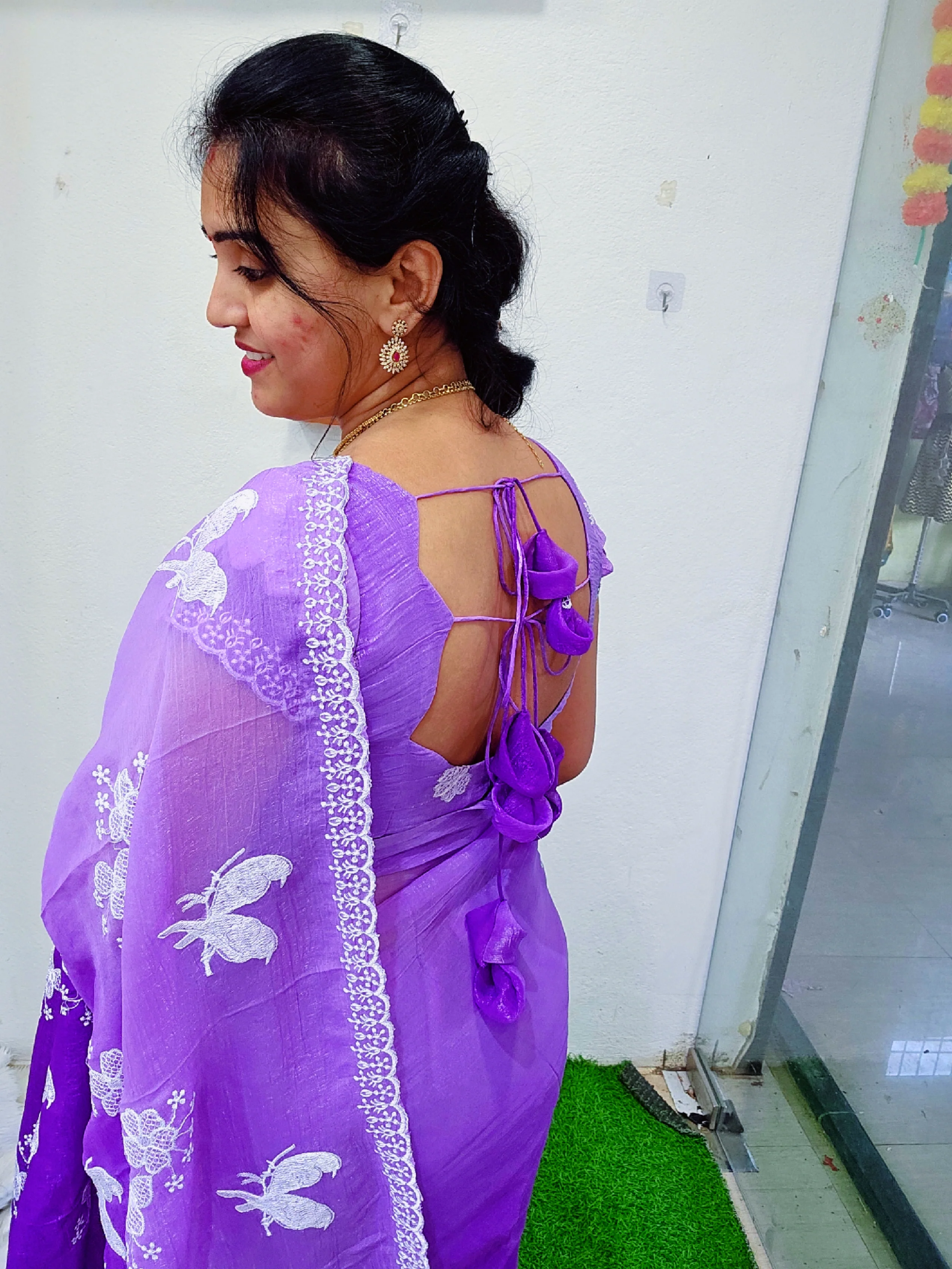 Space silk heavy cut work saree- SLS61 - Image 3