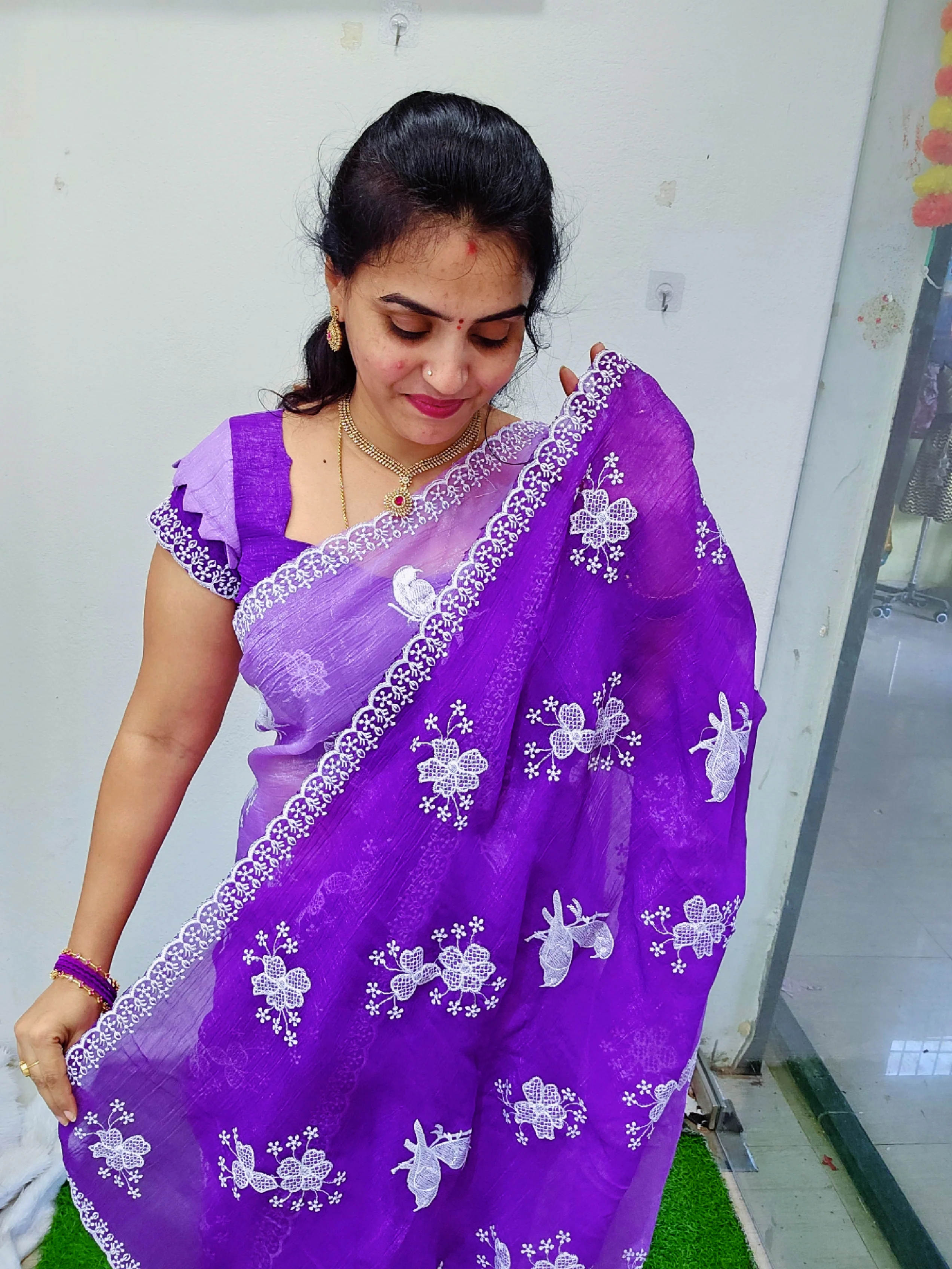 Space silk heavy cut work saree- SLS61 - Image 4
