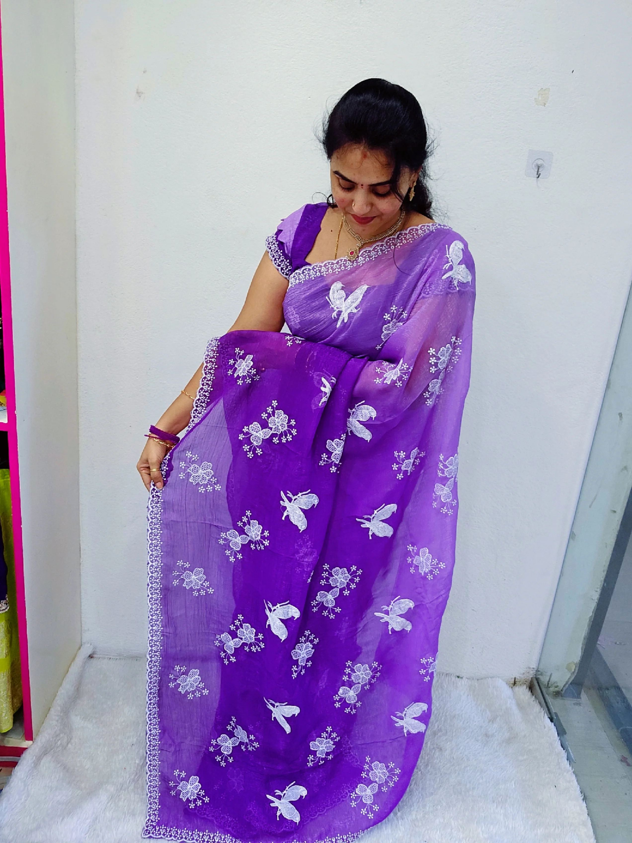 Space silk heavy cut work saree- SLS61 - Image 5